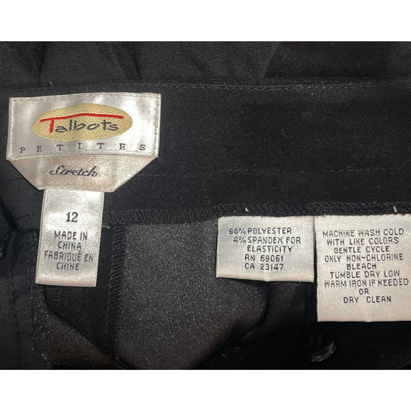 Talbots Petites Sz 12P Dress Pants Tapered Leg 32"x28" Stretch Velour Black - Picture 7 of 7